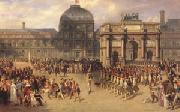 joseph-Louis-Hippolyte  Bellange A Review Day under the Empire in the Cour de Carrousel near the Tuileries Palace (mk05) oil on canvas
